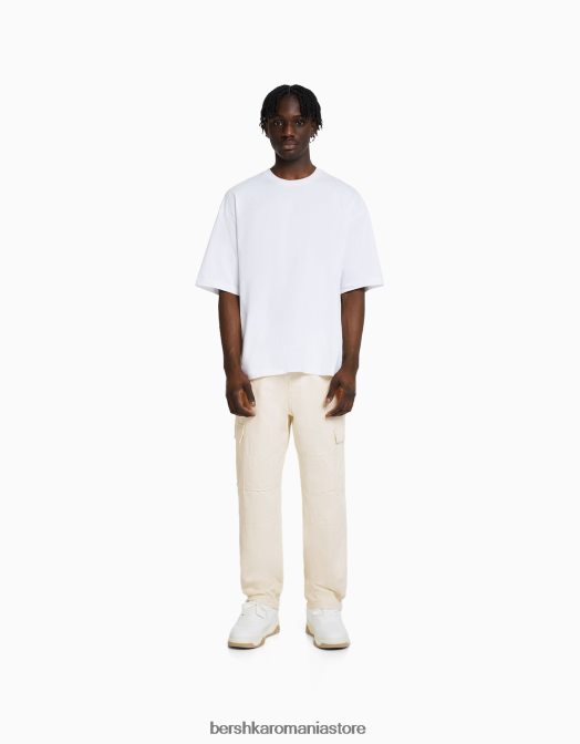 Bershka bărbați blugi cargo cu picioare largi cremă Z86D3118 îmbrăcăminte