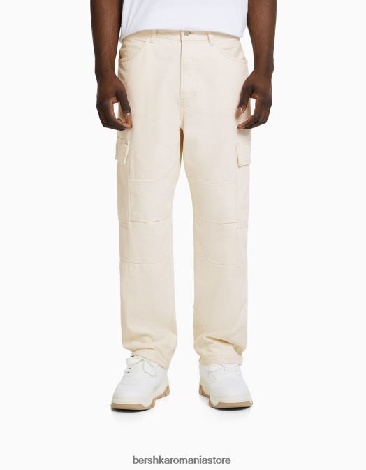 Bershka bărbați blugi cargo cu picioare largi cremă Z86D3118 îmbrăcăminte