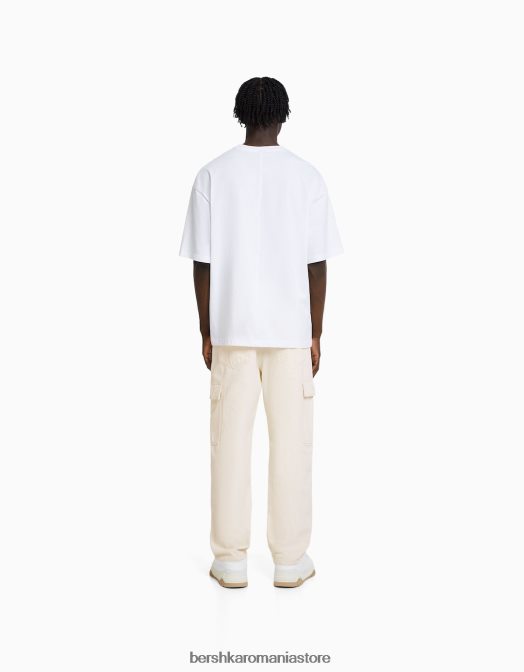 Bershka bărbați blugi cargo cu picioare largi cremă Z86D3118 îmbrăcăminte