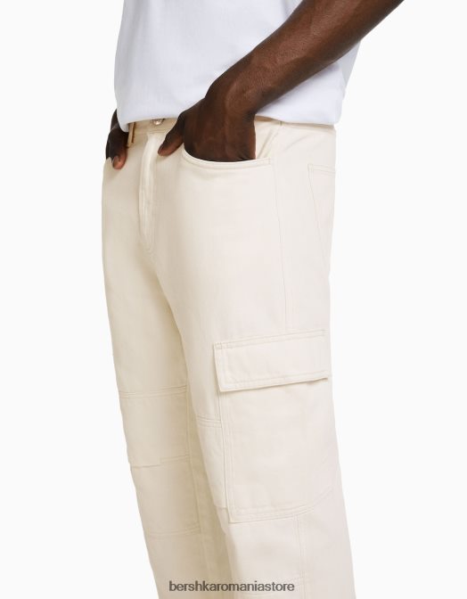 Bershka bărbați blugi cargo cu picioare largi cremă Z86D3118 îmbrăcăminte