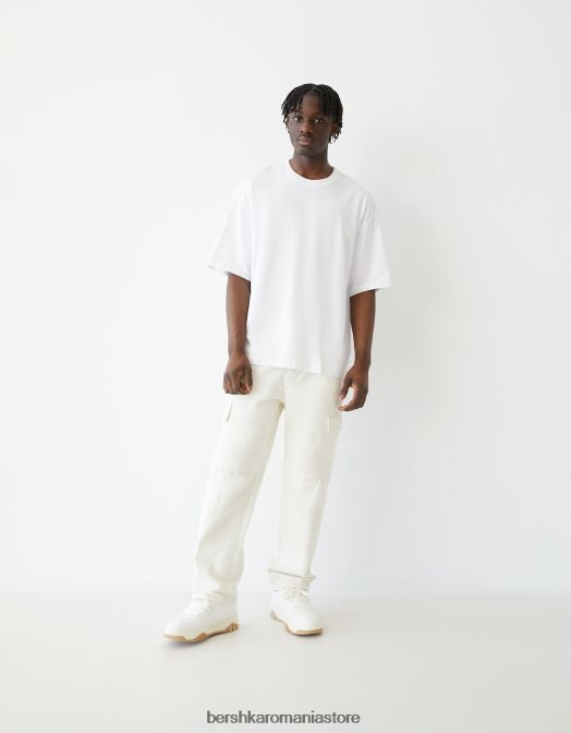 Bershka bărbați blugi cargo cu picioare largi cremă Z86D3118 îmbrăcăminte