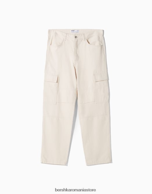 Bershka bărbați blugi cargo cu picioare largi cremă Z86D3118 îmbrăcăminte