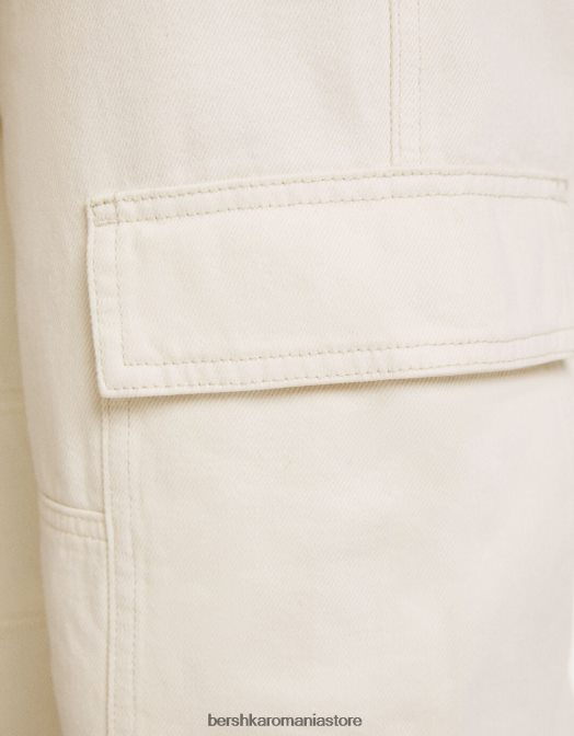 Bershka bărbați blugi cargo cu picioare largi cremă Z86D3118 îmbrăcăminte