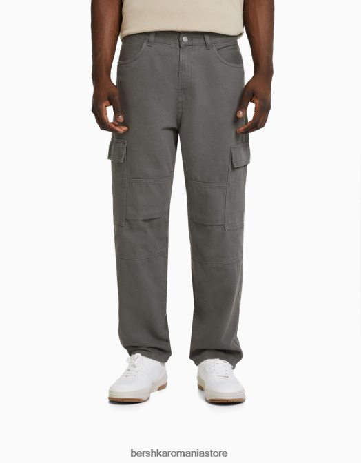 Bershka bărbați blugi cargo cu picioare largi gri inchis Z86D3122 îmbrăcăminte