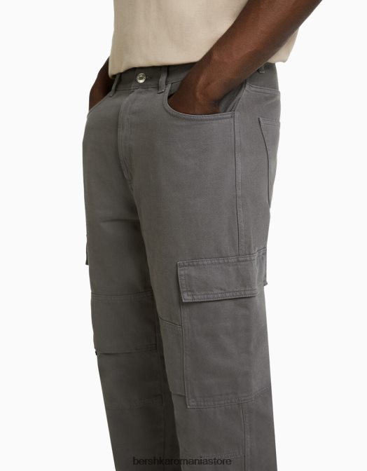 Bershka bărbați blugi cargo cu picioare largi gri inchis Z86D3122 îmbrăcăminte