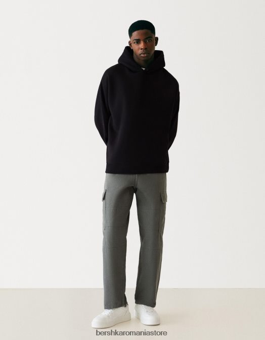 Bershka bărbați blugi cargo cu picioare largi gri inchis Z86D3122 îmbrăcăminte