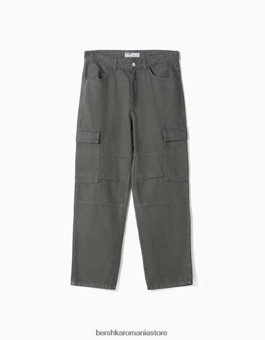 Bershka bărbați blugi cargo cu picioare largi gri inchis Z86D3122 îmbrăcăminte