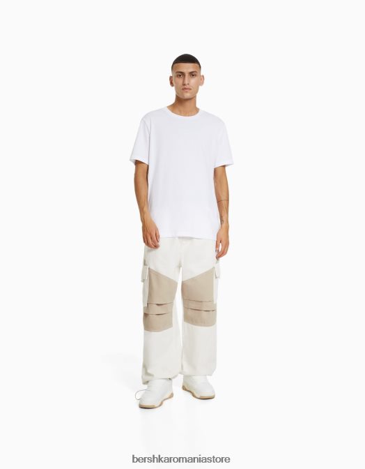 Bershka bărbați blugi cu parașuta cargo bloc de culoare cremă Z86D3129 îmbrăcăminte