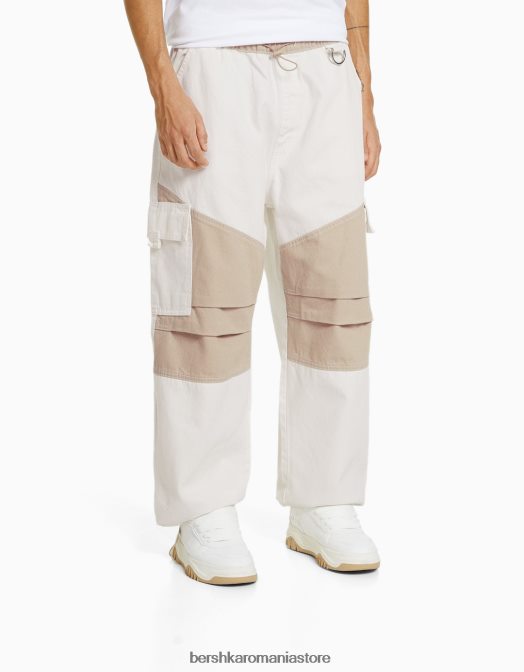 Bershka bărbați blugi cu parașuta cargo bloc de culoare cremă Z86D3129 îmbrăcăminte