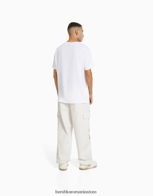 Bershka bărbați blugi cu parașuta cargo bloc de culoare cremă Z86D3129 îmbrăcăminte