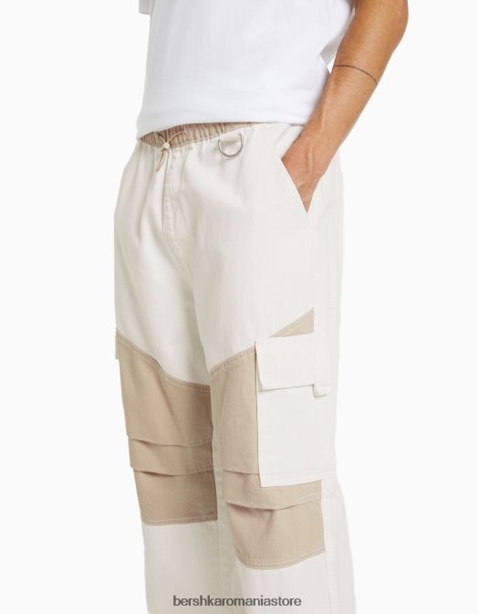 Bershka bărbați blugi cu parașuta cargo bloc de culoare cremă Z86D3129 îmbrăcăminte