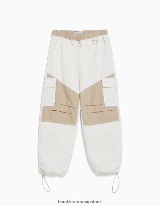 Bershka bărbați blugi cu parașuta cargo bloc de culoare cremă Z86D3129 îmbrăcăminte