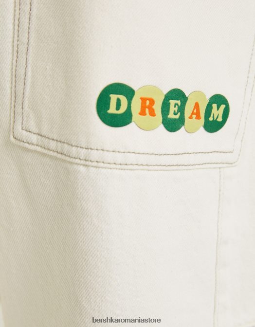 Bershka bărbați blugi dulgher cu petice cremă Z86D3155 îmbrăcăminte