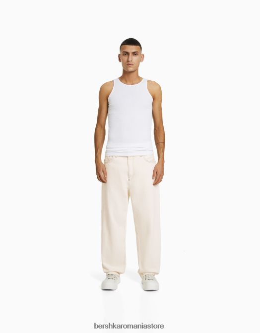 Bershka bărbați blugi largi colorați cremă Z86D3113 îmbrăcăminte