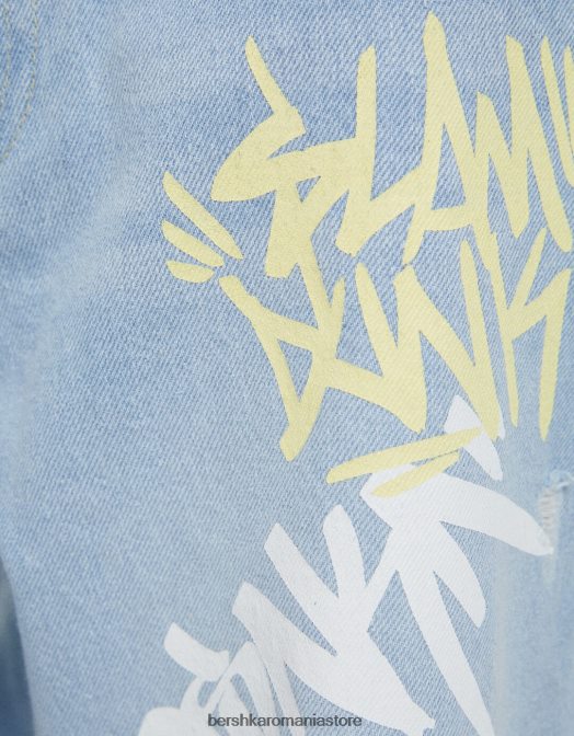 Bershka bărbați blugi largi cu imprimeu albastru deschis Z86D3146 îmbrăcăminte