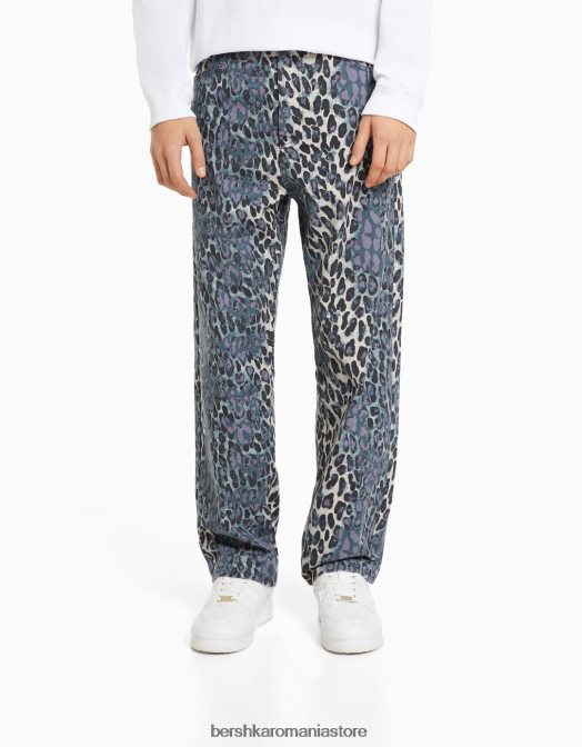 Bershka bărbați blugi largi cu imprimeu animal violet Z86D3188 îmbrăcăminte