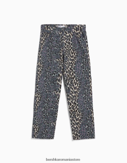 Bershka bărbați blugi largi cu imprimeu animal violet Z86D3188 îmbrăcăminte