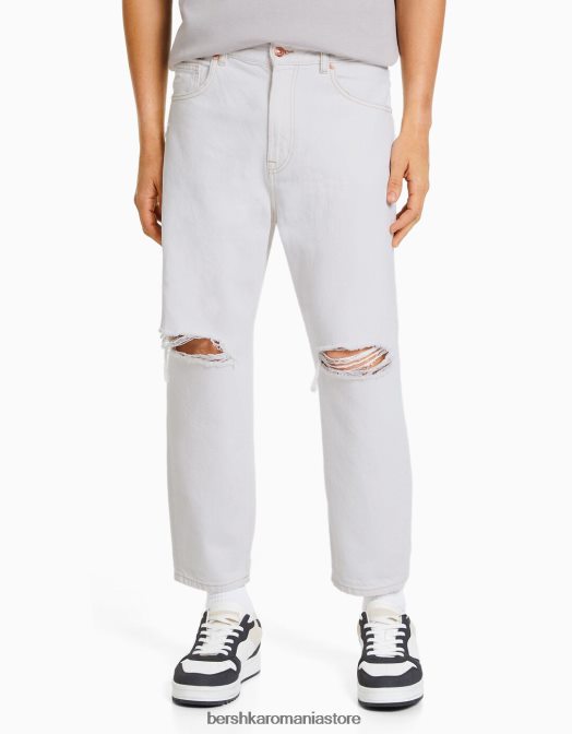 Bershka bărbați blugi largi cu rupturi alb Z86D3208 îmbrăcăminte