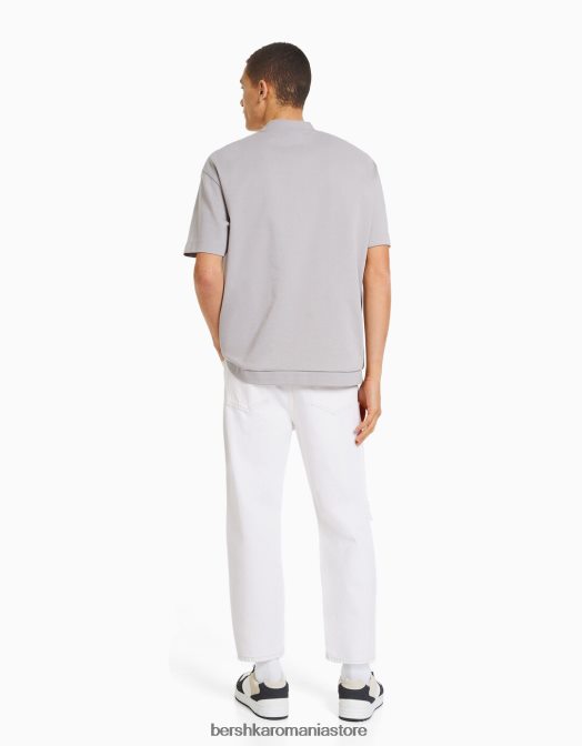 Bershka bărbați blugi largi cu rupturi alb Z86D3208 îmbrăcăminte