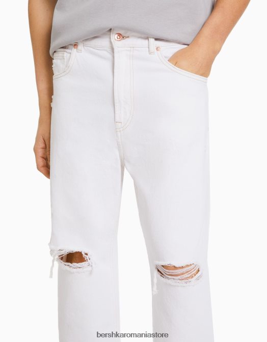 Bershka bărbați blugi largi cu rupturi alb Z86D3208 îmbrăcăminte