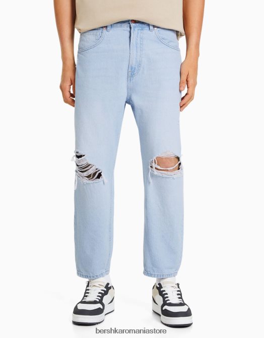 Bershka bărbați blugi largi cu rupturi albastru deschis Z86D3205 îmbrăcăminte