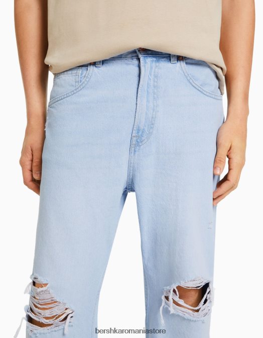 Bershka bărbați blugi largi cu rupturi albastru deschis Z86D3205 îmbrăcăminte