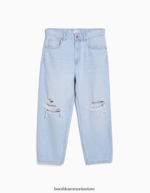 Bershka bărbați blugi largi cu rupturi albastru deschis Z86D3205 îmbrăcăminte