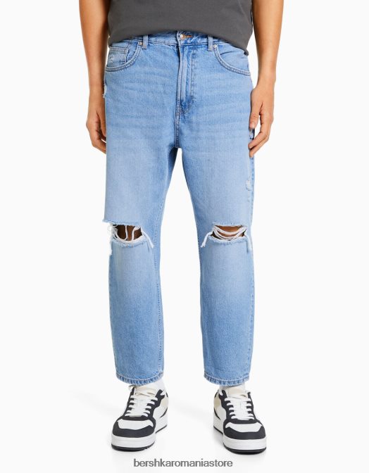 Bershka bărbați blugi largi cu rupturi albastru deschis Z86D3207 îmbrăcăminte