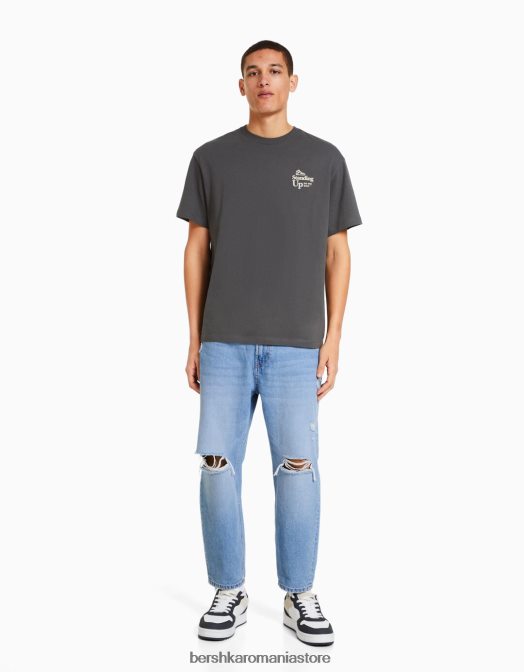 Bershka bărbați blugi largi cu rupturi albastru deschis Z86D3207 îmbrăcăminte