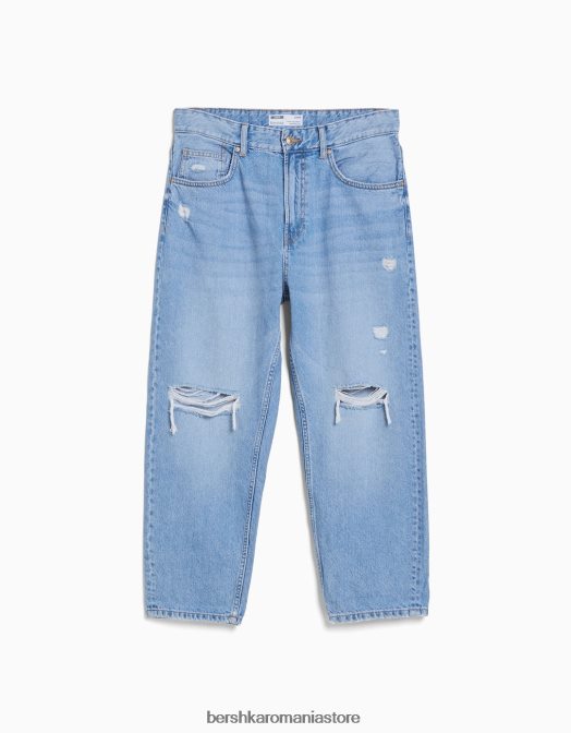 Bershka bărbați blugi largi cu rupturi albastru deschis Z86D3207 îmbrăcăminte
