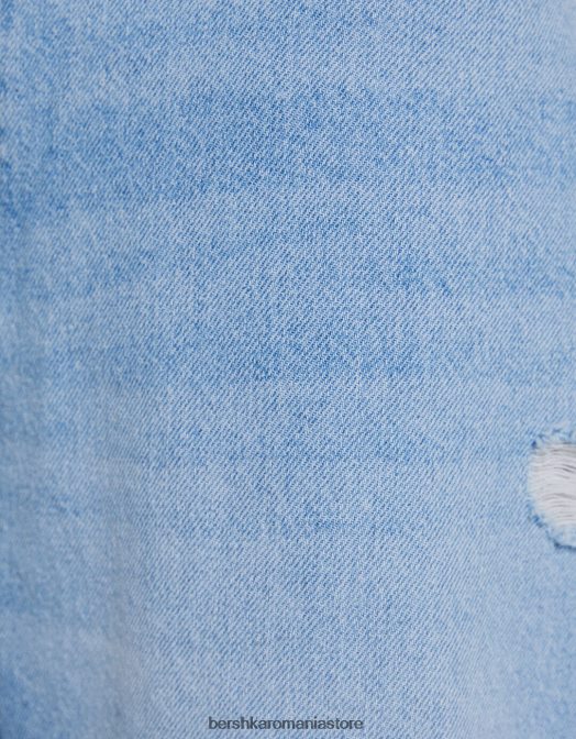 Bershka bărbați blugi largi cu rupturi albastru deschis Z86D3207 îmbrăcăminte