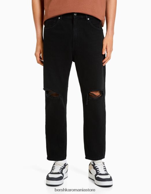 Bershka bărbați blugi largi cu rupturi negru Z86D3206 îmbrăcăminte