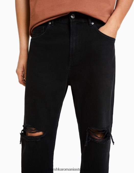 Bershka bărbați blugi largi cu rupturi negru Z86D3206 îmbrăcăminte