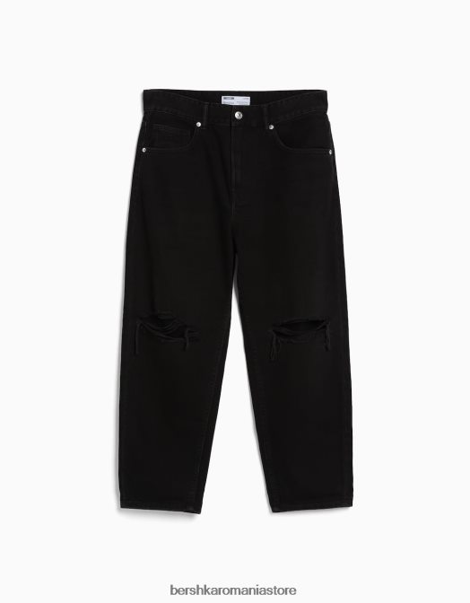 Bershka bărbați blugi largi cu rupturi negru Z86D3206 îmbrăcăminte