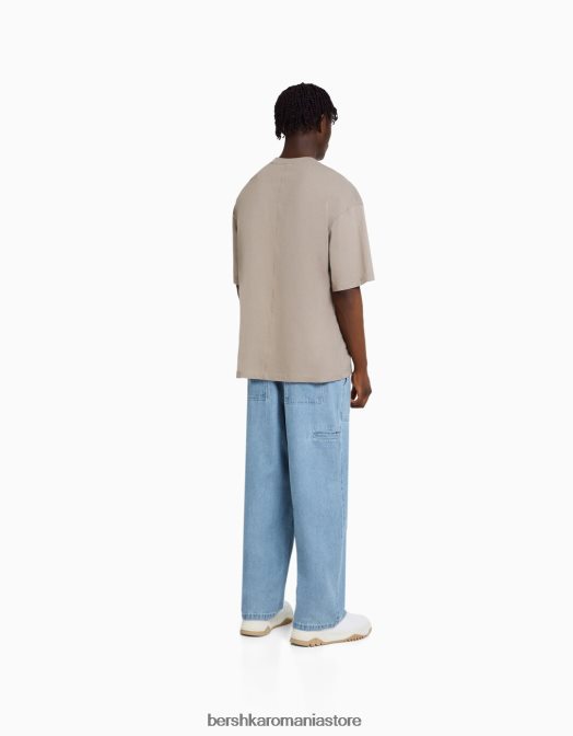 Bershka bărbați blugi largi de dulgher albastru deschis Z86D3180 îmbrăcăminte