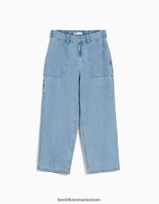 Bershka bărbați blugi largi de dulgher albastru deschis Z86D3180 îmbrăcăminte