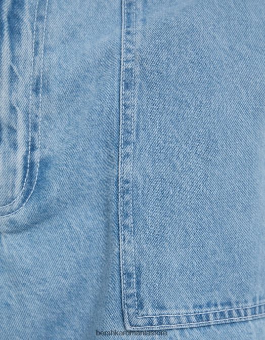 Bershka bărbați blugi largi de dulgher albastru deschis Z86D3180 îmbrăcăminte