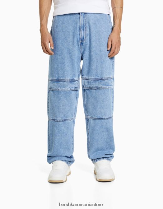 Bershka bărbați blugi largi de trening cargo albastru deschis Z86D3210 îmbrăcăminte