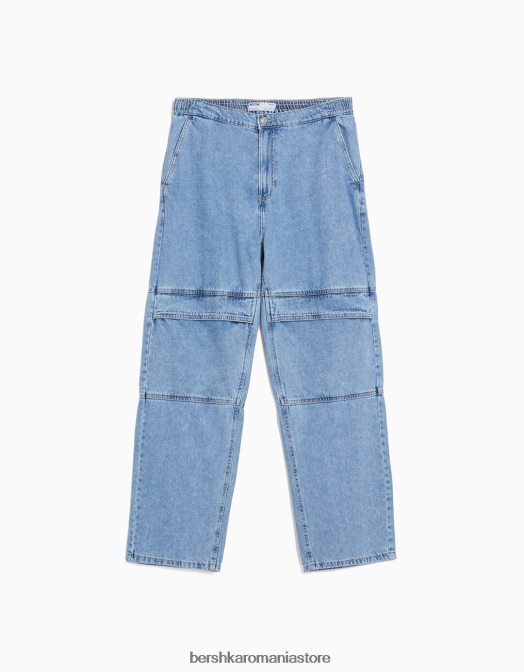 Bershka bărbați blugi largi de trening cargo albastru deschis Z86D3210 îmbrăcăminte