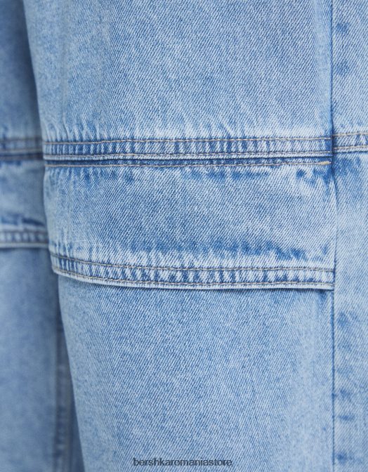 Bershka bărbați blugi largi de trening cargo albastru deschis Z86D3210 îmbrăcăminte