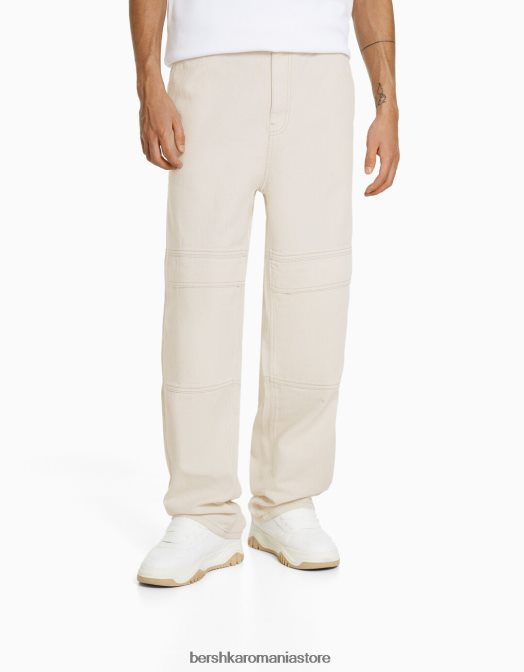 Bershka bărbați blugi largi de trening cargo cremă Z86D3209 îmbrăcăminte