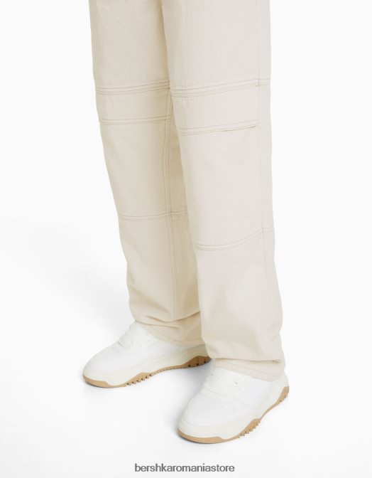 Bershka bărbați blugi largi de trening cargo cremă Z86D3209 îmbrăcăminte