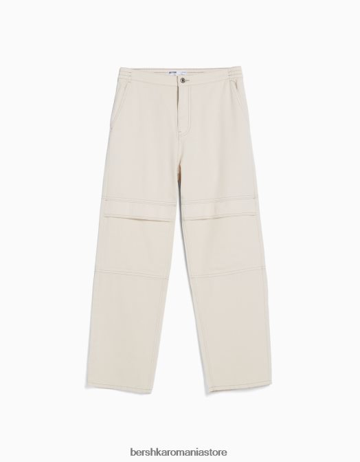 Bershka bărbați blugi largi de trening cargo cremă Z86D3209 îmbrăcăminte
