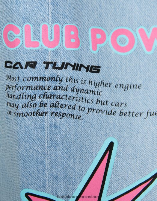 Bershka bărbați blugi largi imprimați albastru deschis Z86D3144 îmbrăcăminte