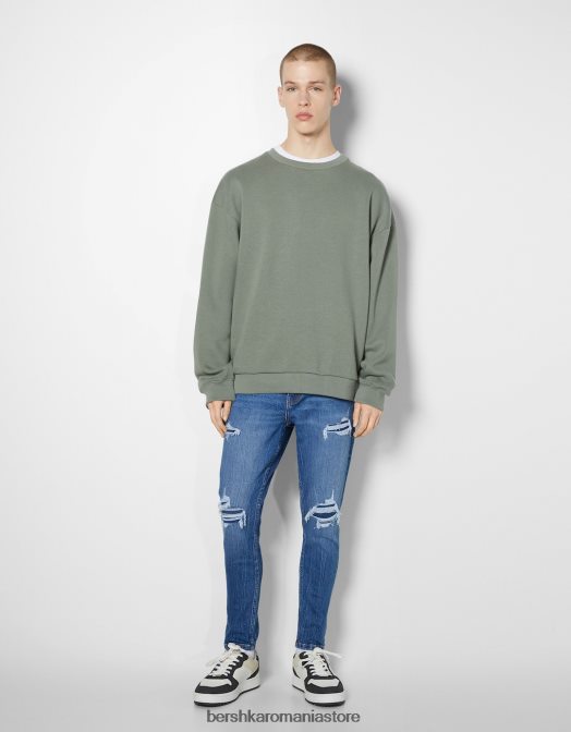 Bershka bărbați blugi morcov rupti albastru Z86D3201 îmbrăcăminte