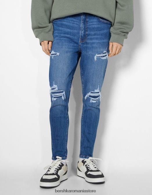 Bershka bărbați blugi morcov rupti albastru Z86D3201 îmbrăcăminte