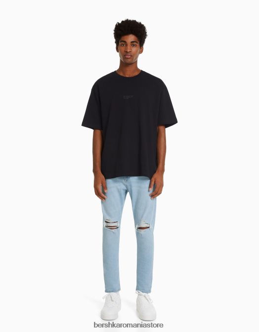 Bershka bărbați blugi morcov rupti albastru deschis Z86D3160 îmbrăcăminte