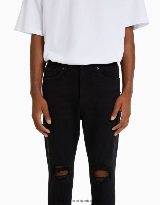 Bershka bărbați blugi morcov rupti negru Z86D3159 îmbrăcăminte