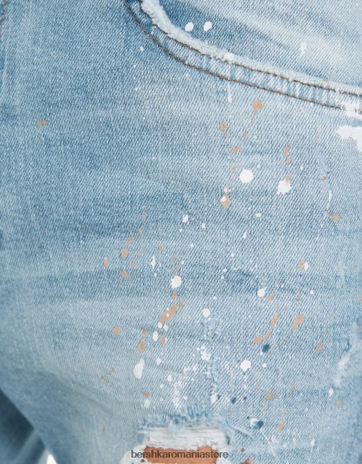 Bershka bărbați blugi skinny rupti stropi de vopsea albastru deschis Z86D3170 îmbrăcăminte