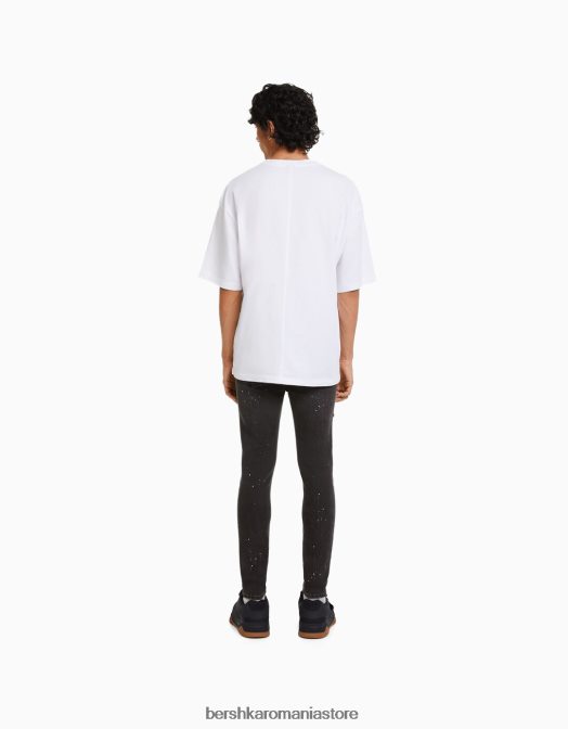 Bershka bărbați blugi skinny rupti stropi de vopsea negru Z86D3171 îmbrăcăminte